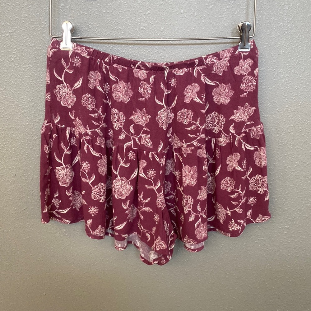Burgundy Floral Shorts Size Medium Flowy and Girly Fit